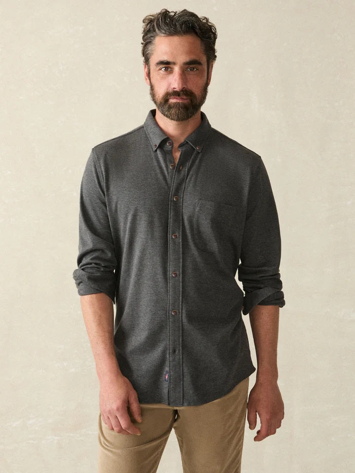 Coastline Knit Shirt- Charcoal Heather Twill